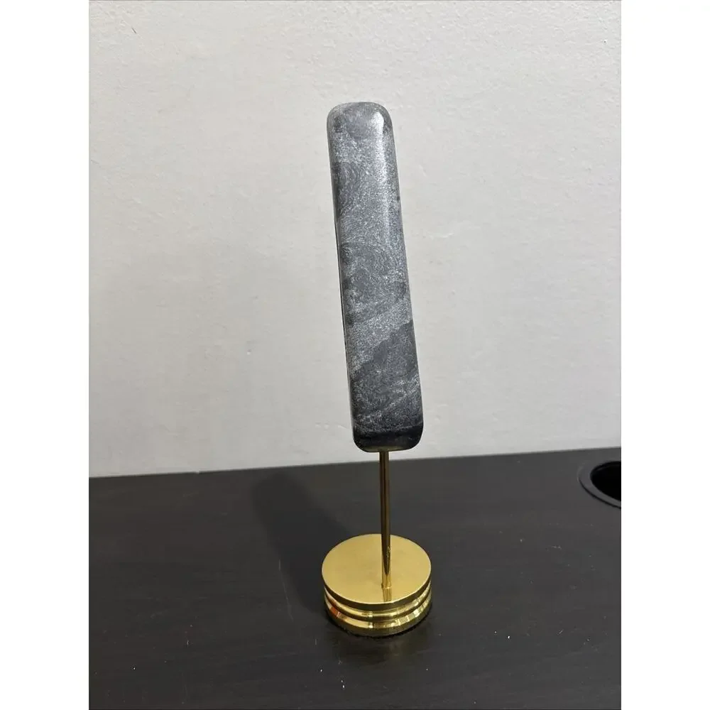 West Elm Mid Century Modern MCM Marble Bird Sculpture On Brass Stand 11” Black